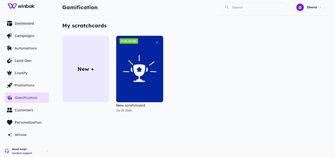 winbak Gamification — scratchcard campaigns with custom rewards